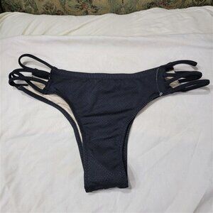 NWOT Volcom L Black Mesh Dot Strappy Cheeky Bikini Swim Bottoms 117466
